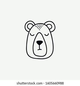 Childish cute animal face, scandinavian style. Creative doodle print for fabric, poster, textile, postcard,wallpaper, baby apparel. Vector cartoon illustration
