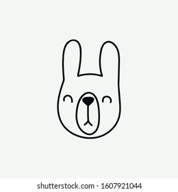 Childish cute animal face, scandinavian style. Rabbit. Creative doodle print for fabric, poster, textile, postcard,wallpaper, baby apparel. Vector cartoon illustration
