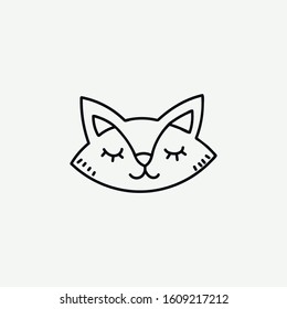 Childish cute animal face, scandinavian style. Creative doodle print for fabric, poster, textile, postcard,wallpaper, baby apparel. Vector cartoon illustration. Fox