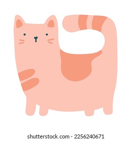 Childish cute cat in simple scandinavian 70s style. Flat vector cartoon textured illustration of ginger kitty. Great for fabric, giftwrap, scrapbooking, packaging, poster, card. - Shutterstock ID 2256240671