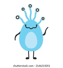 Childish cute monster. Blue monster . Drawn alien. Vector illustration.