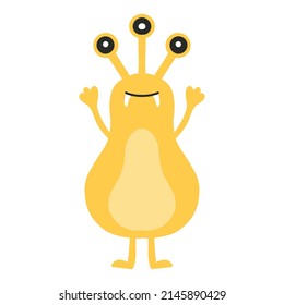 Childish cute monster. A yellow monster with three eyes. Drawn alien. Vector illustration.