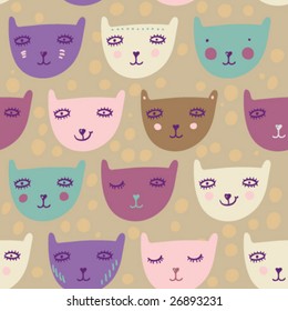 Childish cute pattern - smiling cats in vector