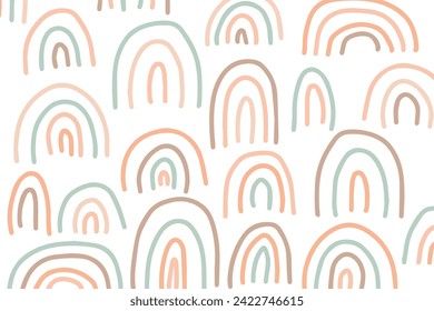 Childish cute rainbow doodle pattern for nursery decor, wrapping paper, wallpaper, cards. Vector illustration