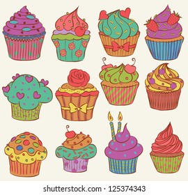 Childish and delicious cupcakes set