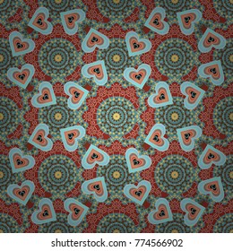 Childish design in brown, blue and red colors. Vector seamless pattern with stylized doodle flowers. Cute floral background for textile, fabric, wrapping, scrapbooking.