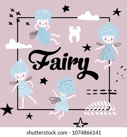 Childish Design with Cute Girls in Pajamas. Girlish Children Background for Print, Cover, Card, Invitation. Vector illustration