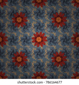 Childish design in red, blue and neutral colors. Vector seamless pattern with stylized doodle flowers. Cute floral background for textile, fabric, wrapping, scrapbooking.