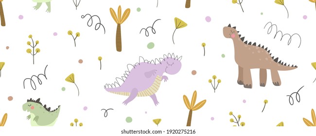 childish dinosaur seamless pattern for baby, illustration, printing