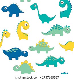 Childish dinosaur seamless pattern for fashion clothes, fabric, t shirts. hand drawn vector