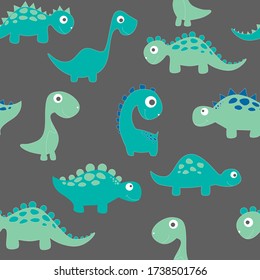 Childish dinosaur seamless pattern for fashion clothes, fabric, t shirts. hand drawn vector