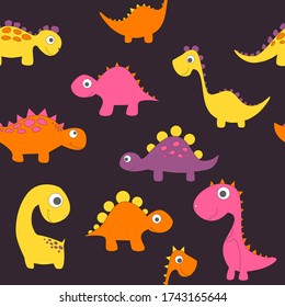 Childish dinosaur seamless pattern for fashion clothes, fabric, t shirts. hand drawn vector