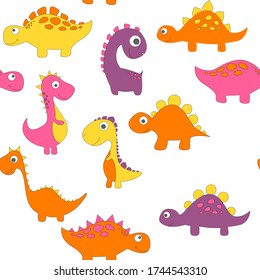 Childish dinosaur seamless pattern for fashion clothes, fabric, t shirts. hand drawn vector