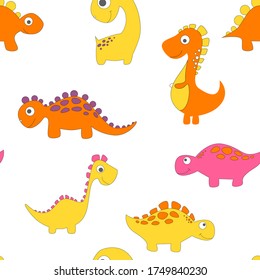 Childish dinosaur seamless pattern for fashion clothes, fabric, t shirts. hand drawn vector