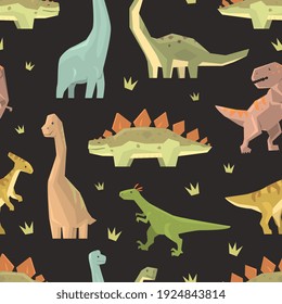 Childish Dinosaurs Seamless Pattern, Cute Prehistoric Animals Endless Repeating Print for Background, Wallpaper, Textile, Packaging Vector Illustration