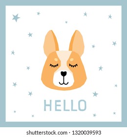 Childish dog cartoon card template. Abstract pet pattern background for use in  design.