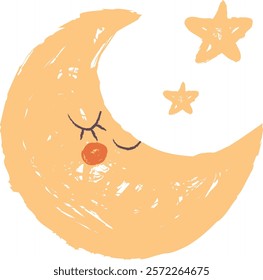 Childish Drawing Moon Character Vector Illustration