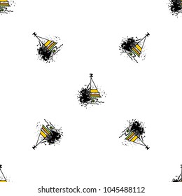 Childish drawing yacht silhouette on wave. Light summer travel adventure seamless pattern. Marine icon sketch on splash ink. Bright ship, sailboat. Retro sailing transport. Infinitely repeating motif.