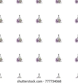 Childish drawing yacht silhouette on wave. Light summer travel adventure seamless pattern. Marine icon sketch on splash ink. Bright ship, sailboat. Retro sailing transport. Infinitely repeating motif.