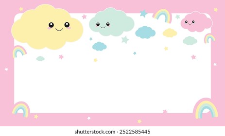 Childish Dreamy Background of Clouds Flat Colorful