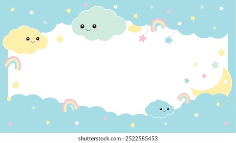 Childish Dreamy Background of Clouds Flat Colorful