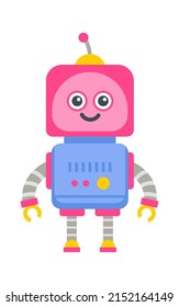 Childish droid retro robot character. Vector illustration