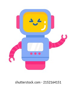 Childish droid retro robot character. Vector illustration