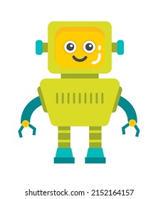 Childish droid retro robot character. Vector illustration