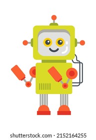 Childish droid retro robot character. Vector illustration