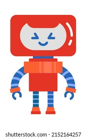 Childish droid retro robot character. Vector illustration