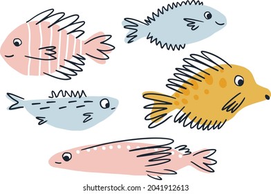 Childish fish vector element isolated on white background