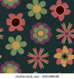 Childish floral pattern, vector. Seamless texture with cute flowers. Use for greeting cards, textile patterns, packaging design, wrapping paper, wallpaper and more