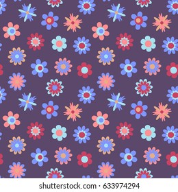 Childish floral pattern, vector. Seamless texture with cute flowers. Use for greeting cards, textile patterns, packaging design, wrapping paper, wallpaper and more