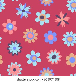 Childish floral pattern, vector. Seamless texture with cute flowers. Use for greeting cards, textile patterns, packaging design, wrapping paper, wallpaper and more