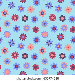Childish floral pattern, vector. Seamless texture with cute flowers. Use for greeting cards, textile patterns, packaging design, wrapping paper, wallpaper and more