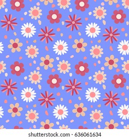 Childish floral pattern, vector. Seamless texture with cute flowers. Use for greeting cards, textile patterns, packaging design, wrapping paper, wallpaper and more