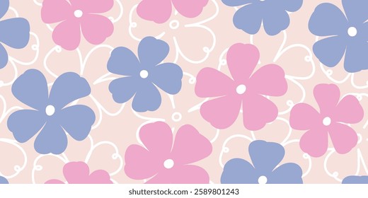 Childish floral seamless pattern in pastel colors. Girls' favorite cute flower patterns, design for fabric, textile, covers, gift wrap, wallpaper.