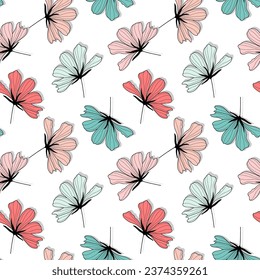 Childish floral seamless pattern with small multi-colored flowers on a white background. Vector pattern for textiles, wrapping paper, wallpaper, covers, cards.