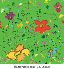 Childish floral sketch seamless pattern,colorful abstract lawn