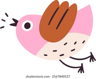 Childish Flying Bird Vector Illustration