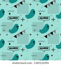 childish flying ghost monochrome halloween seamless pattern. vector illustration for fashion textile print and wrapping with festive design.