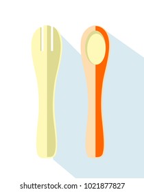 Childish fork and spoon designed to aid self feeding.