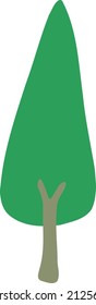 Childish freehand colored flat tree icon. Hand drawn simple green tree with triangular crown. Flat vector illustration without shadow, outline. Forest clip art for creating natural landscapes for baby