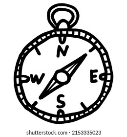 Childish freehand contour drawing of a compass. Simple cartoon black icon isolated on transparent background