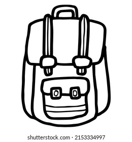 Childish Freehand Contour Drawing Of A Haversack. Simple Cartoon Black Icon Isolated On Transparent Background