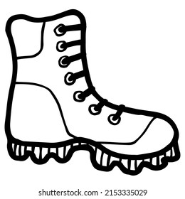 Childish Freehand Contour Drawing Of One Hiking Boot. Simple Cartoon Black Icon Isolated On Transparent Background