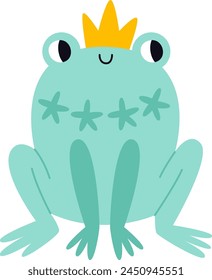 Childish Frog With Crown Vector Illustration