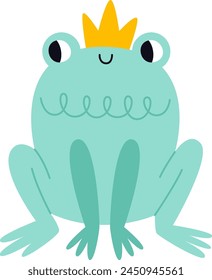 Childish Frog With Crown Vector Illustration