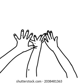 Childish gesture in the form of five fingers raised upward. The cildrend's hands shows the number five on the fingers. Vector illustration for the site, educational cards, children s books