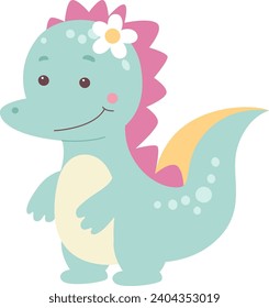 Childish Girl Dinosaur Baby Vector Illustration